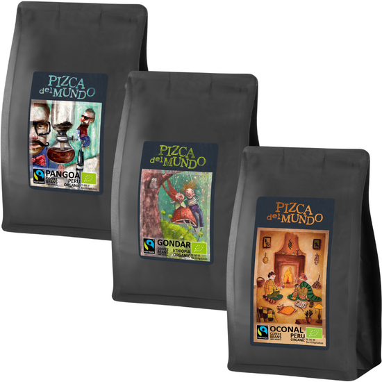 Zestaw kaw ziarnistych 250g x 3: Gondar, Oconal, Pangoa | ORGANIC - FAIRTRADE | Pizca del Mundo