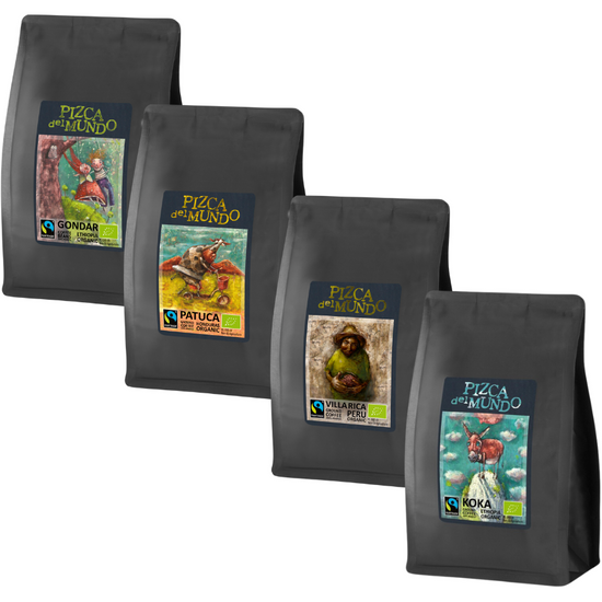 Zestaw kaw ziarnistych i mielonych 250gx4: Gondar, Koka, Patuca, Villa Rica | ORGANIC - FAIRTRADE | Pizca del Mundo